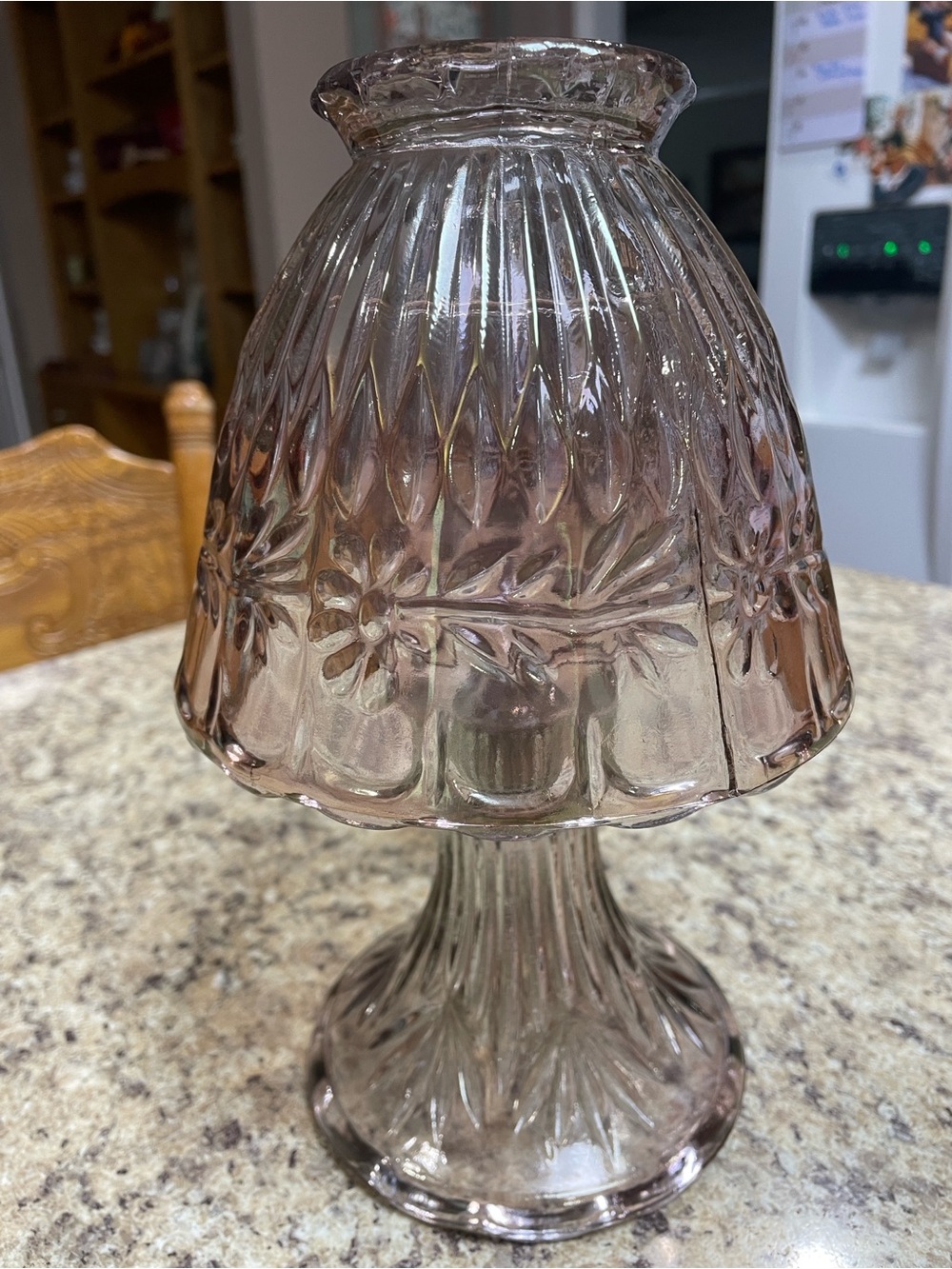 Vintage Princess House Fairy Lamp Candle Holder. 3 pc. Iridescent Pink EUC